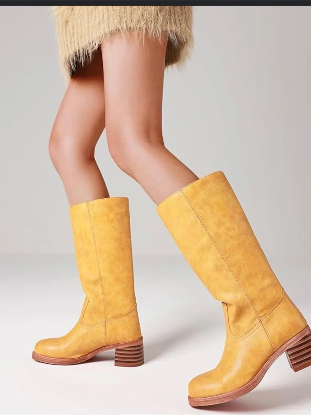 Women's Over-the-Knee Riding Boots in Mustard Yellow